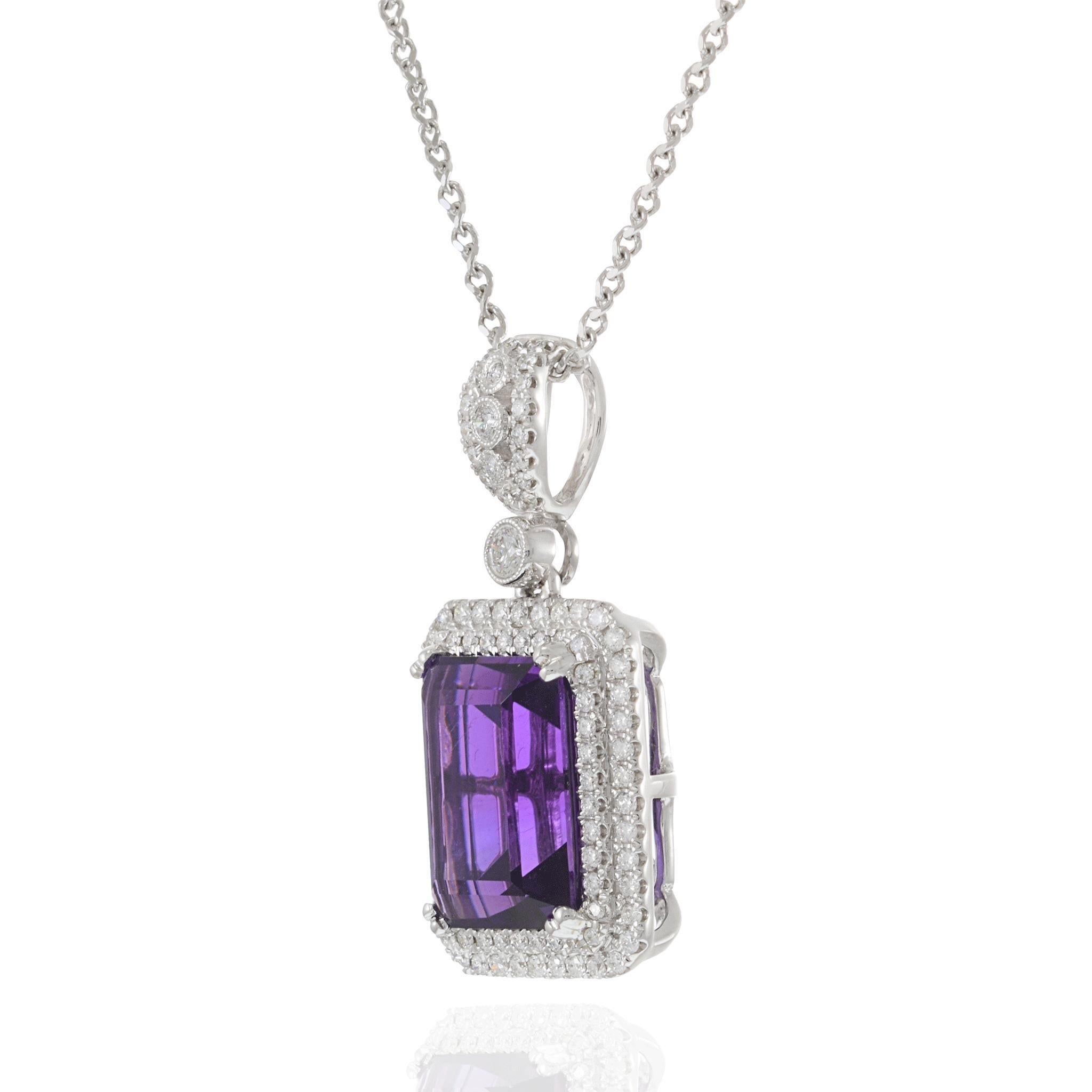 14KT Weißgold Smaragd-Schliff Amethyst & Diamant-Anhänger Halskette (Zeitgenössisch) im Angebot