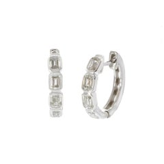 14KT White Gold Emerald-Cut Diamond Huggie Earrings
