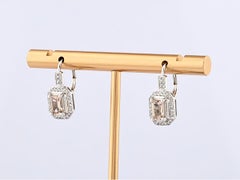 14KT White Gold Emerald-Cut Morganite & Diamond Halo Drop Earrings