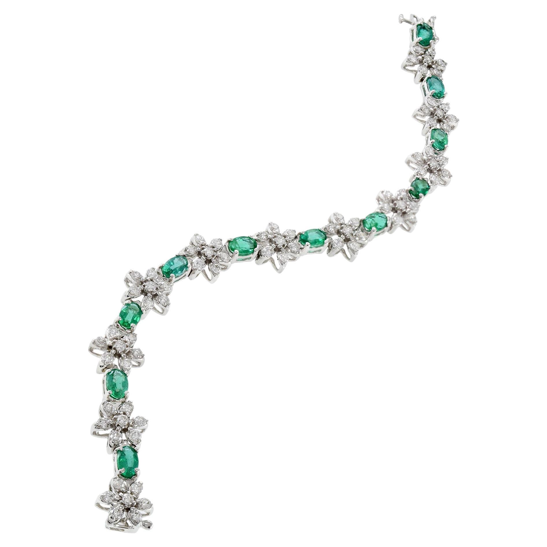 Bracelet en or blanc 14KT Emeraude Diamant en vente