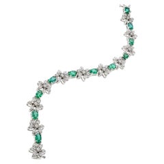 Bracciale in oro bianco 14KT con diamante e smeraldo