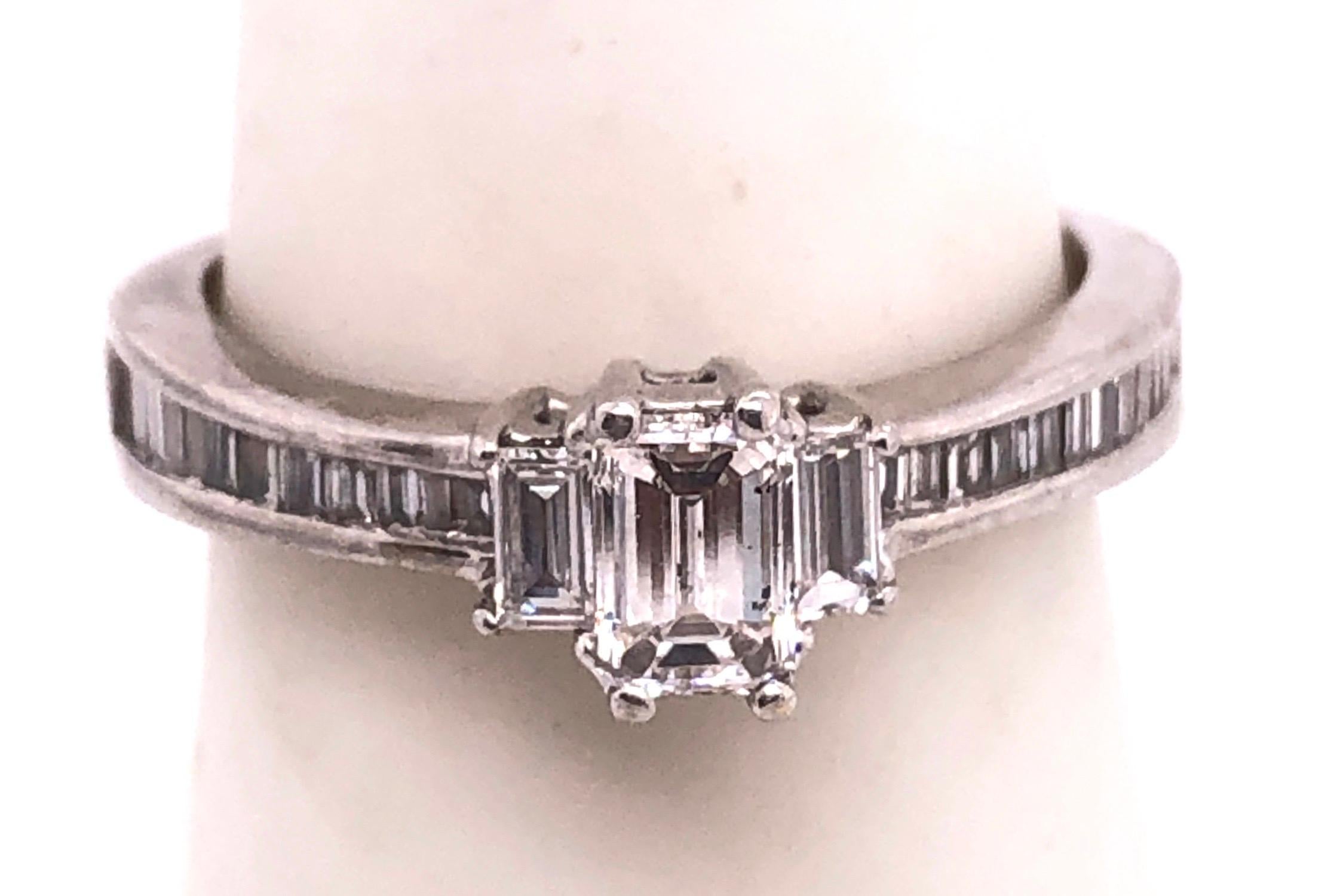 Baguette Cut 14 Karat White Gold Engagement Ring Bridal Ring 0.75 Total Diamond Weight For Sale