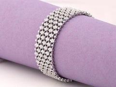 14KT White Gold Exquisite Floral Link Diamond 8.42 Cts Wide Cuff Bracelet