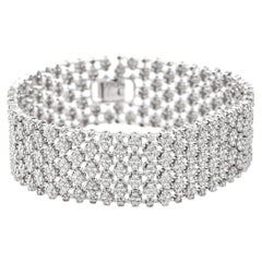 14KT White Gold Exquisite Floral Link Diamond 8.42 Cts Wide Cuff Bracelet