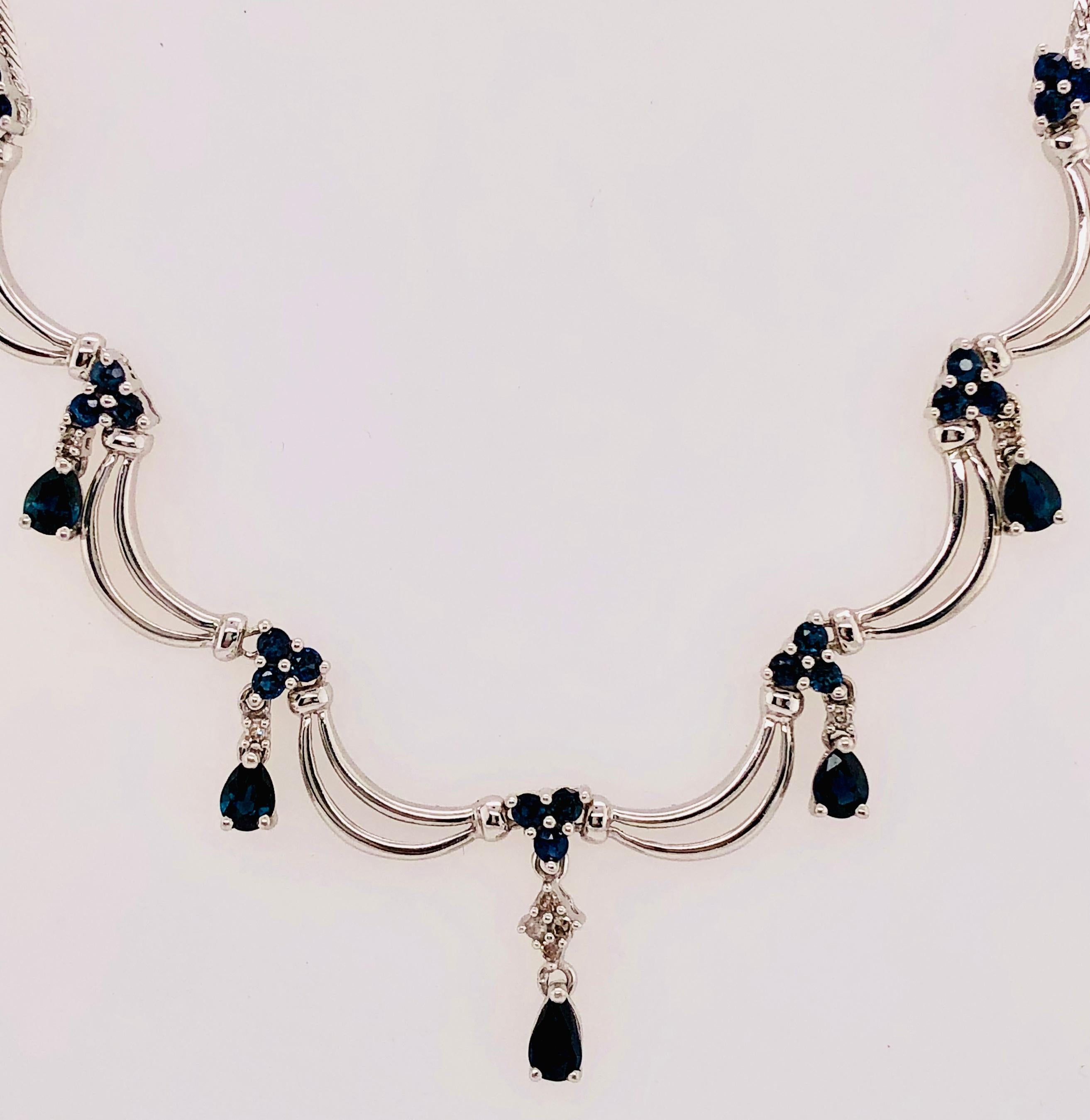 14 Karat Gold Fancy Link Tropfen-Halskette mit Diamanten und Saphiren 0,08 TDW im Angebot 6