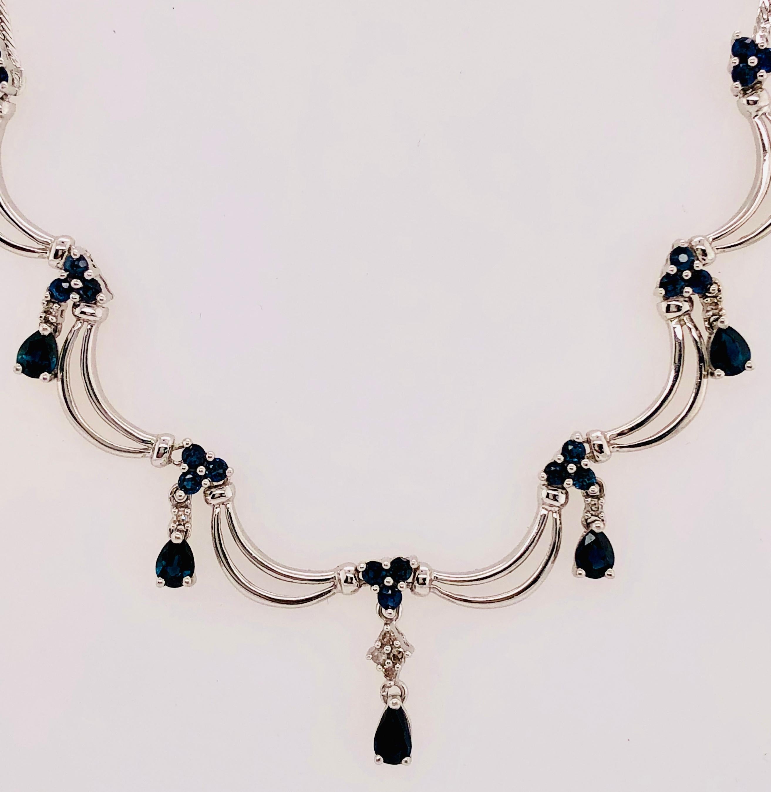 Collana A Link in oro 14 carati con diamanti e zaffiri 0,08 TDW in vendita 5
