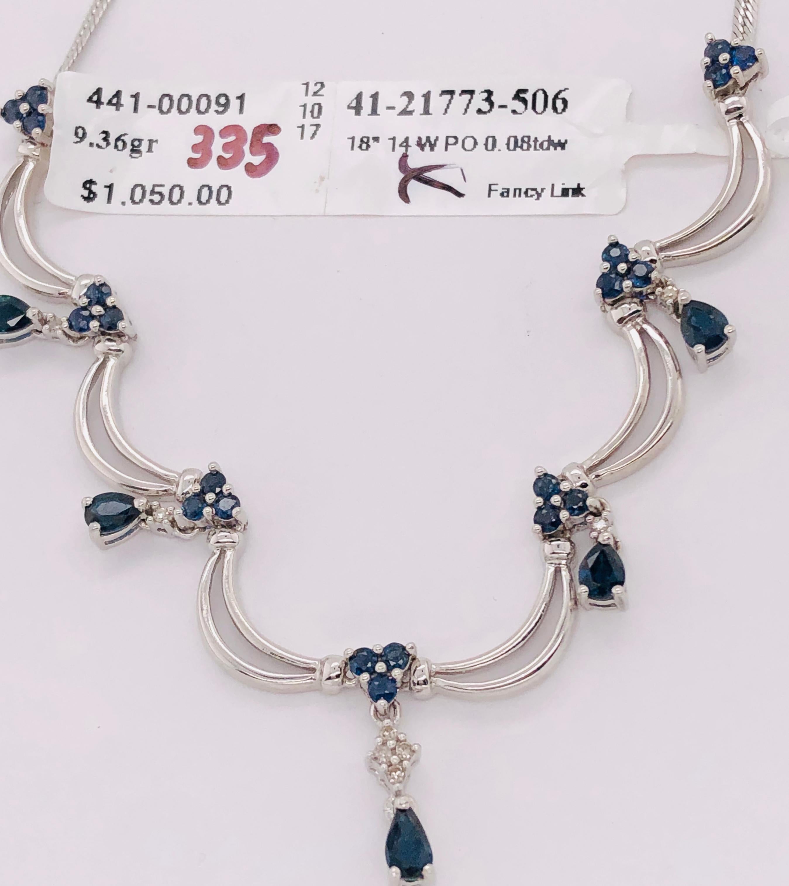 14 Karat Gold Fancy Link Tropfen-Halskette mit Diamanten und Saphiren 0,08 TDW im Angebot 8