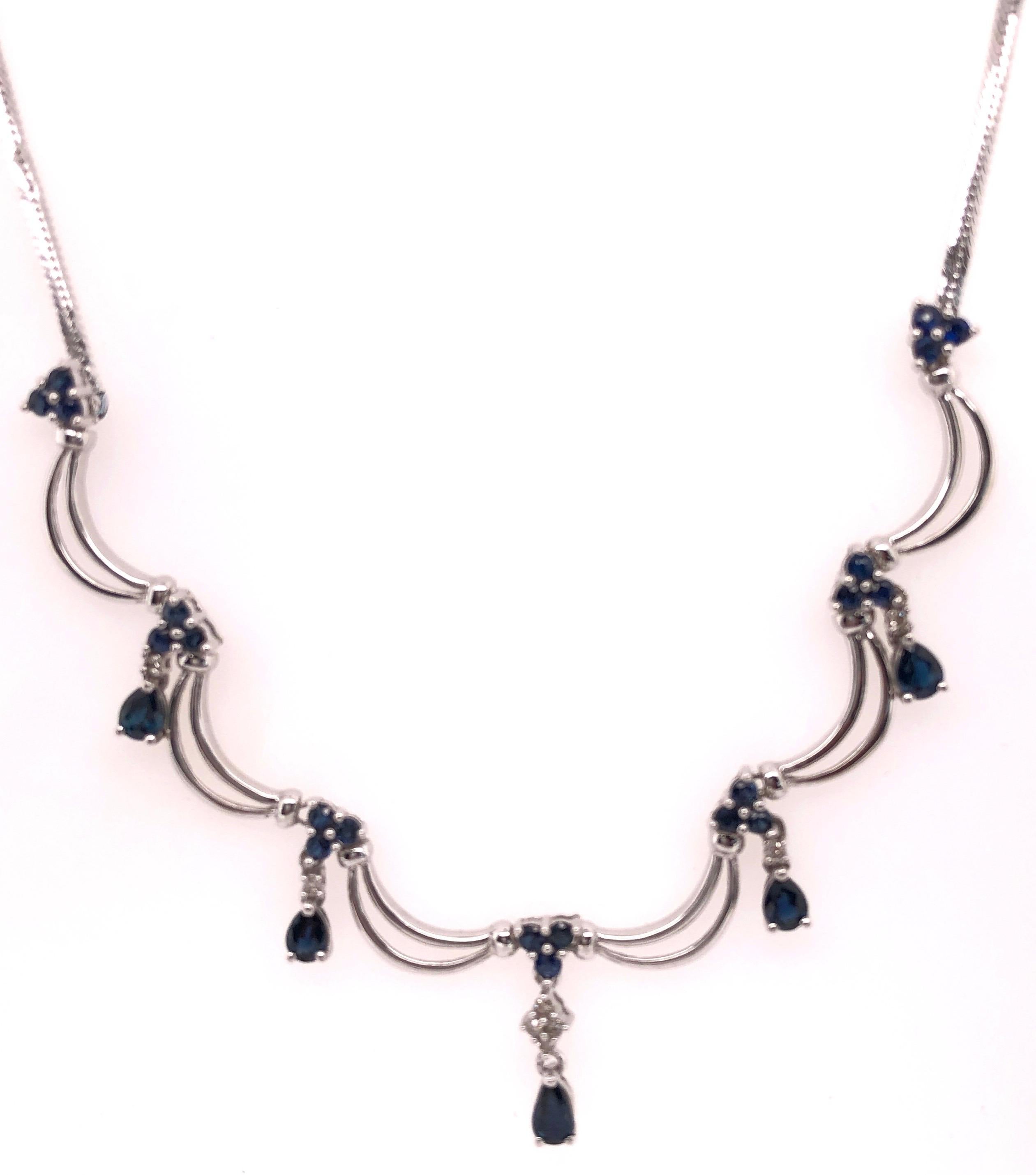 14 Karat Gold Fancy Link Tropfen-Halskette mit Diamanten und Saphiren 0,08 TDW im Zustand „Gut“ im Angebot in Stamford, CT