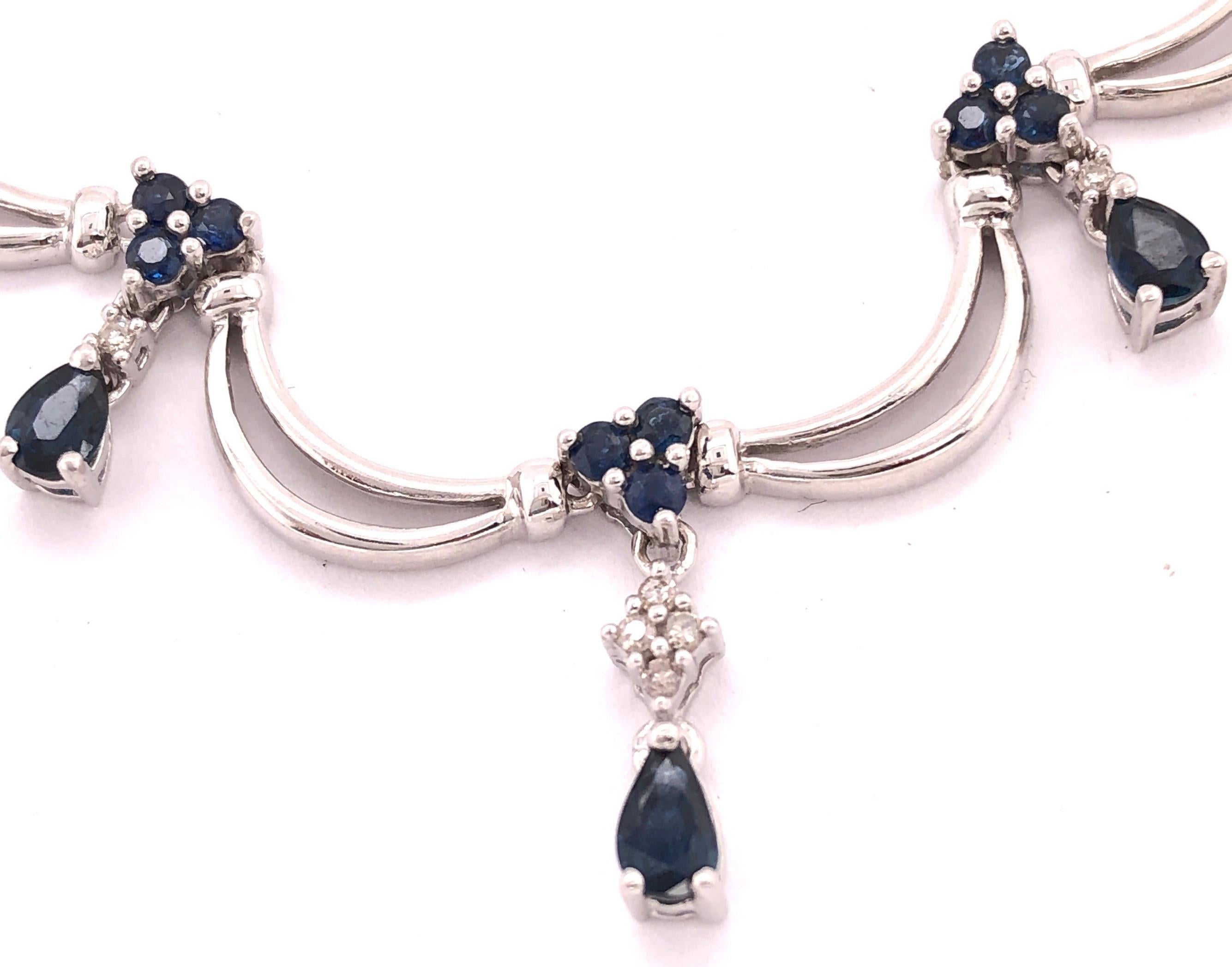 14 Karat Gold Fancy Link Tropfen-Halskette mit Diamanten und Saphiren 0,08 TDW im Angebot 3