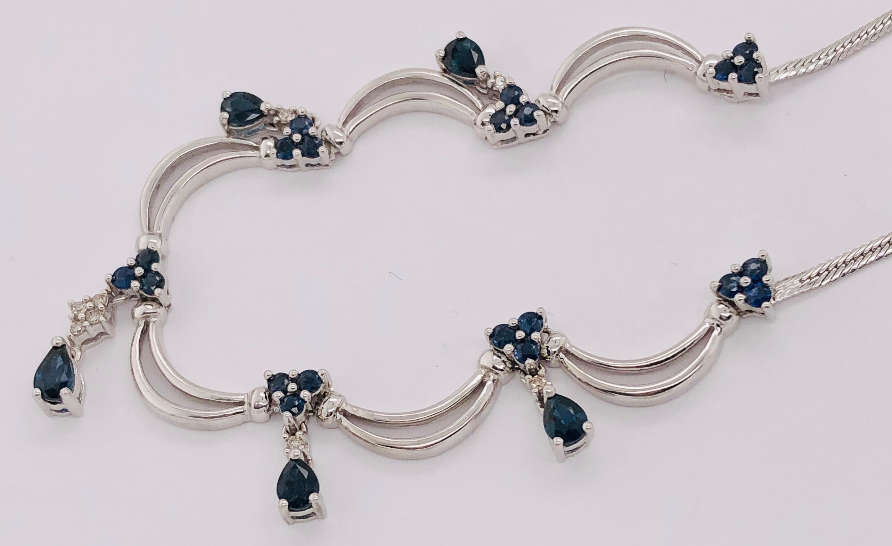 14 Karat Gold Fancy Link Tropfen-Halskette mit Diamanten und Saphiren 0,08 TDW im Angebot 5