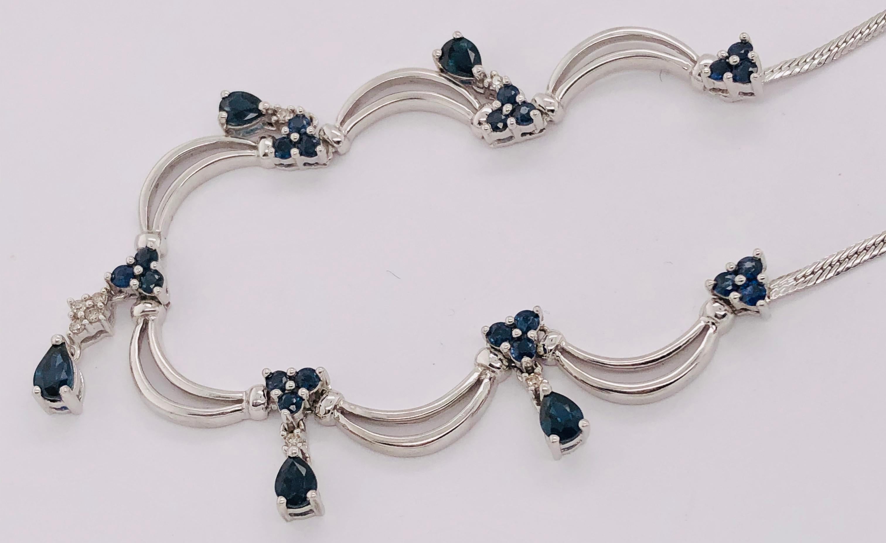 Collana A Link in oro 14 carati con diamanti e zaffiri 0,08 TDW in vendita 4