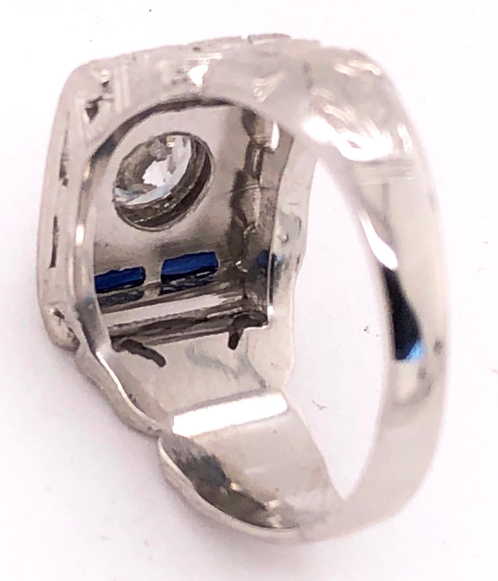 14 Karat White Gold Fashion Ring with Round Diamond and Sapphires For Sale 5