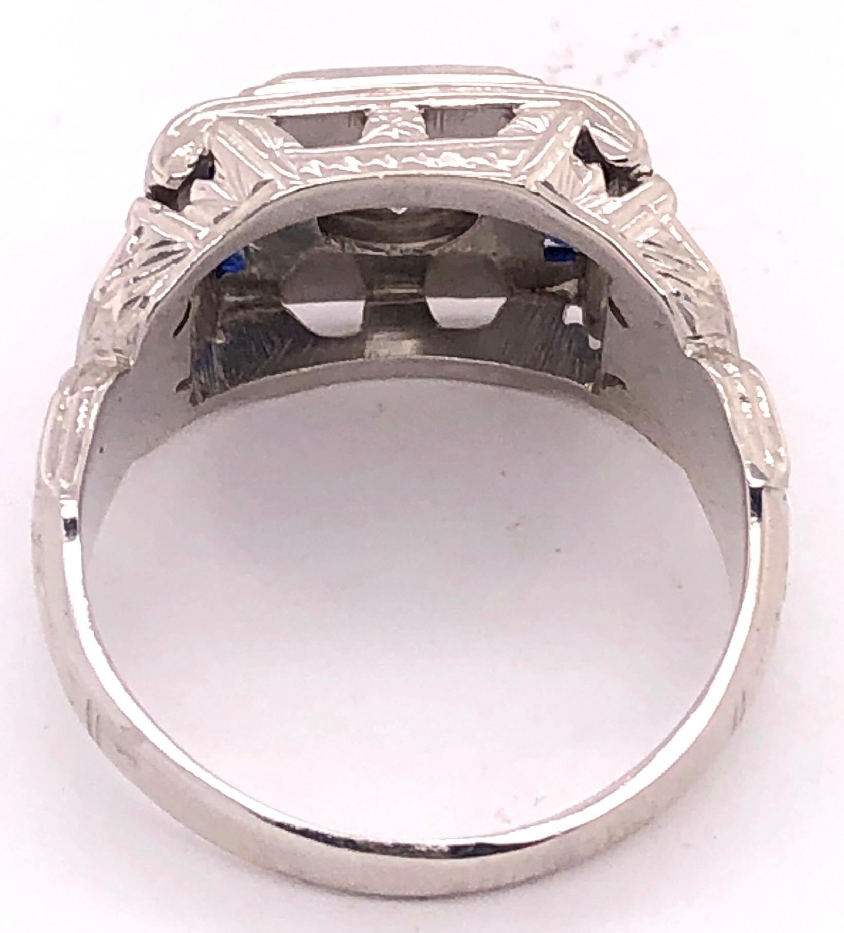 14 Karat White Gold Fashion Ring with Round Diamond and Sapphires For Sale 6
