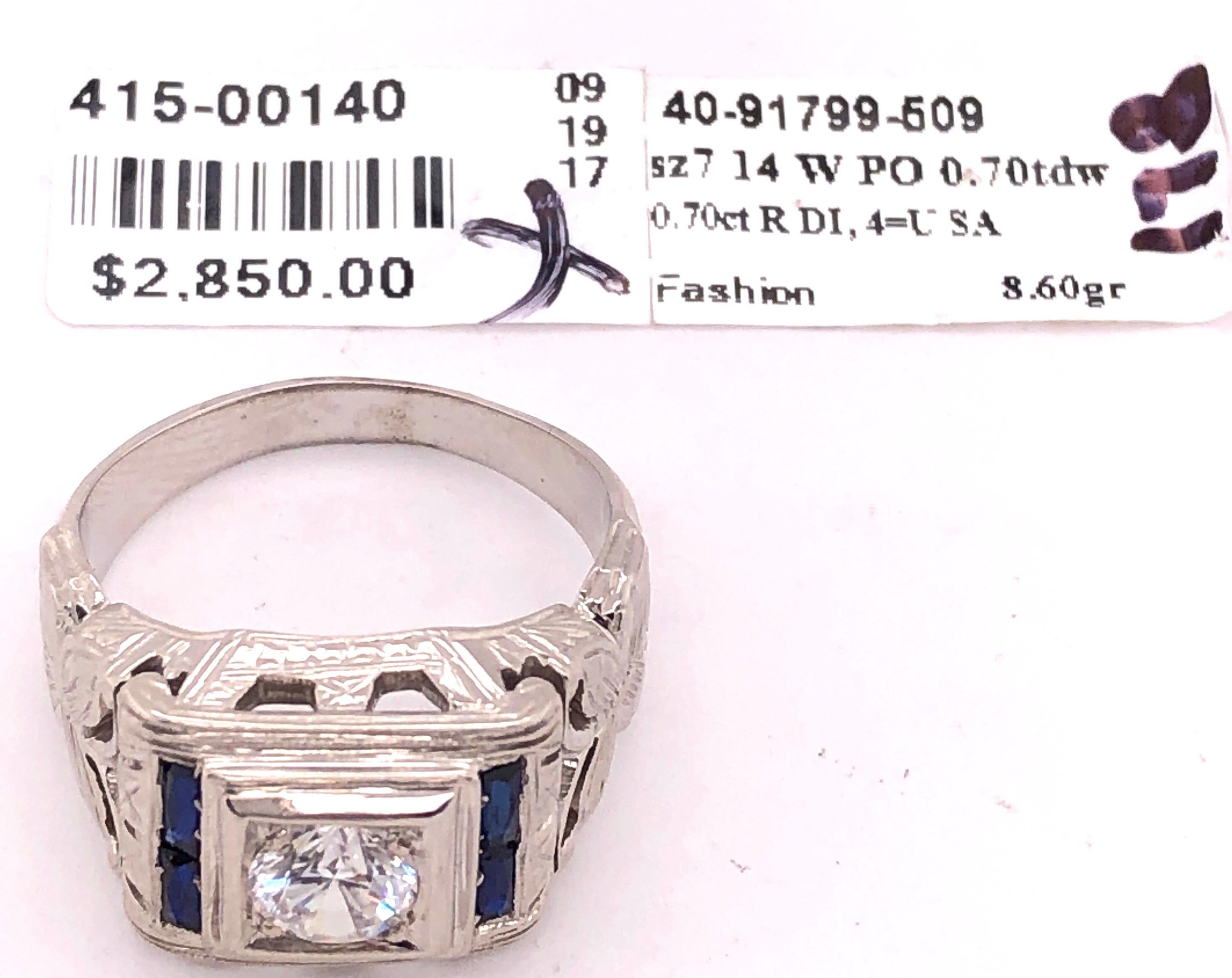 14 Karat White Gold Fashion Ring with Round Diamond and Sapphires For Sale 8