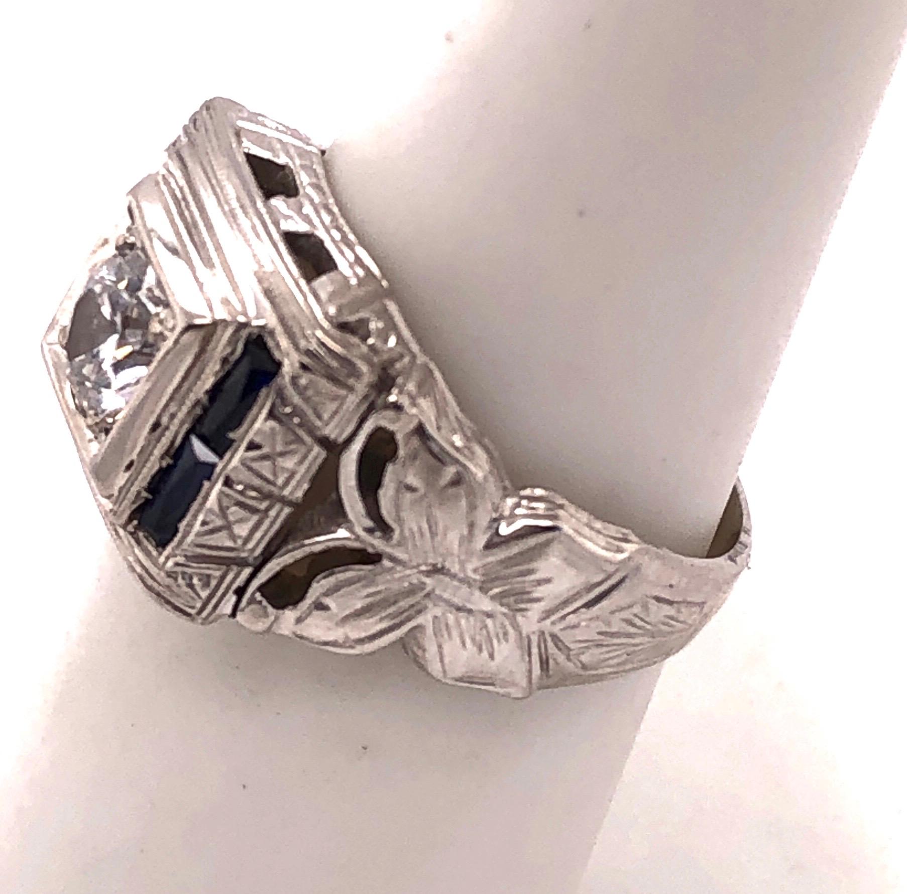 14 Karat White Gold Fashion Ring with Round Diamond and Sapphires For Sale 3