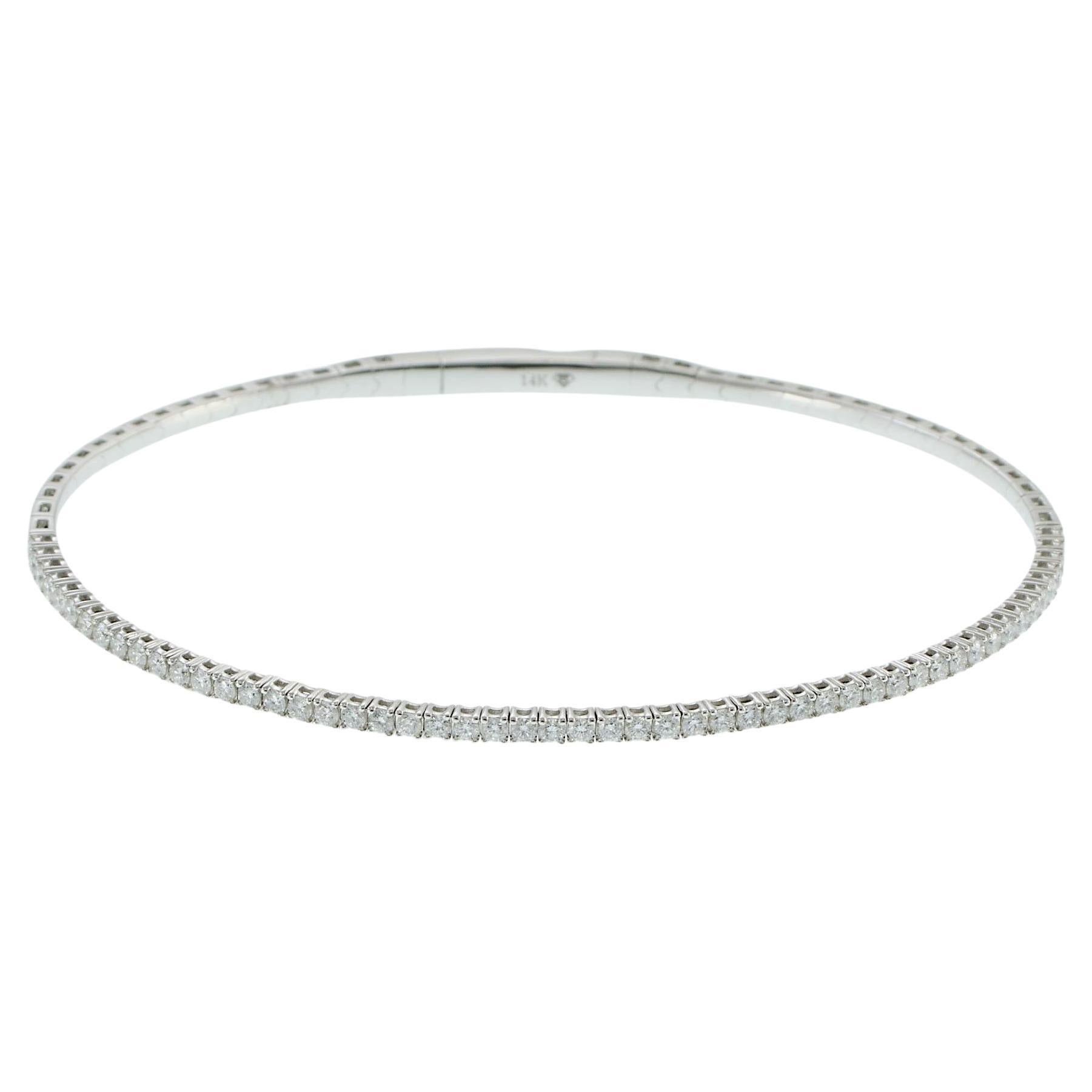 14KT White Gold Flexible Diamond Bangle – 3/4CT-TW