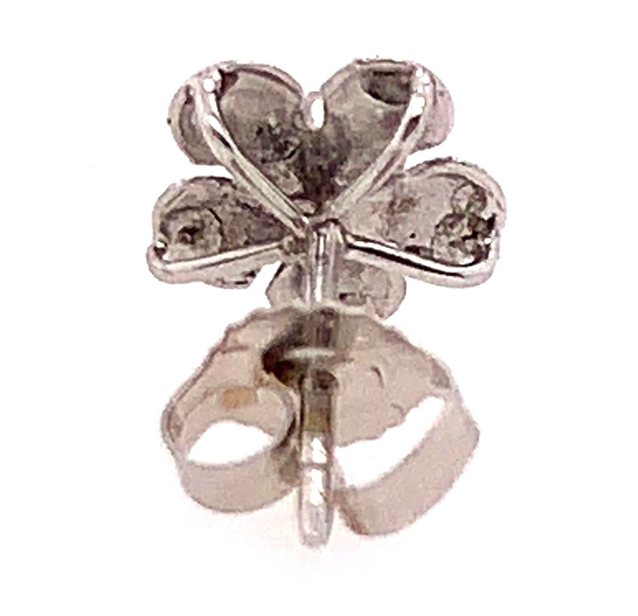 14 Karat White Gold Flower Stud Earrings with Round Diamond For Sale 1