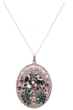 14 Karat White Gold Freeform Necklace with Pendant .75 Carat