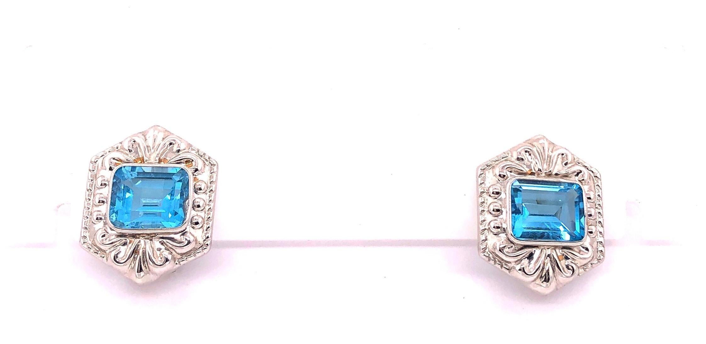 14 Karat White Gold French Back Huggie Earrings with Blue Topaz For Sale 4