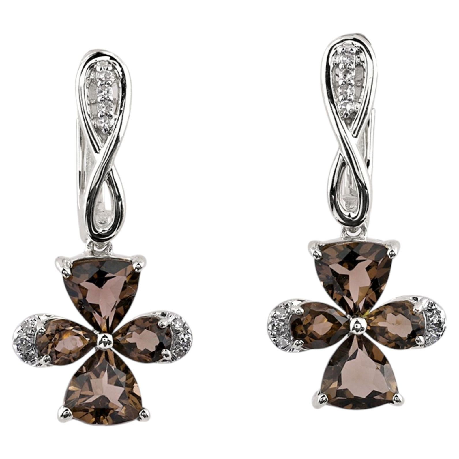14KT White Gold Garnet and Diamond Flower Drop Earrings For Sale
