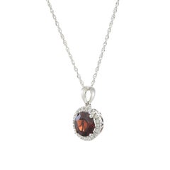 14KT White Gold Garnet and Diamond Halo Pendant Necklace