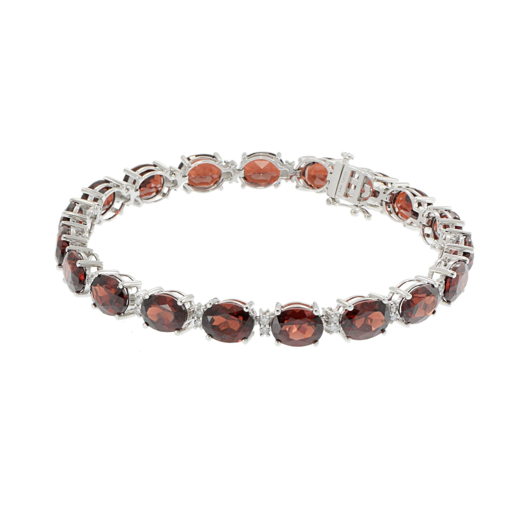 14KT Weißgold Granat und Diamant Oval A Link-Armband Damen im Angebot