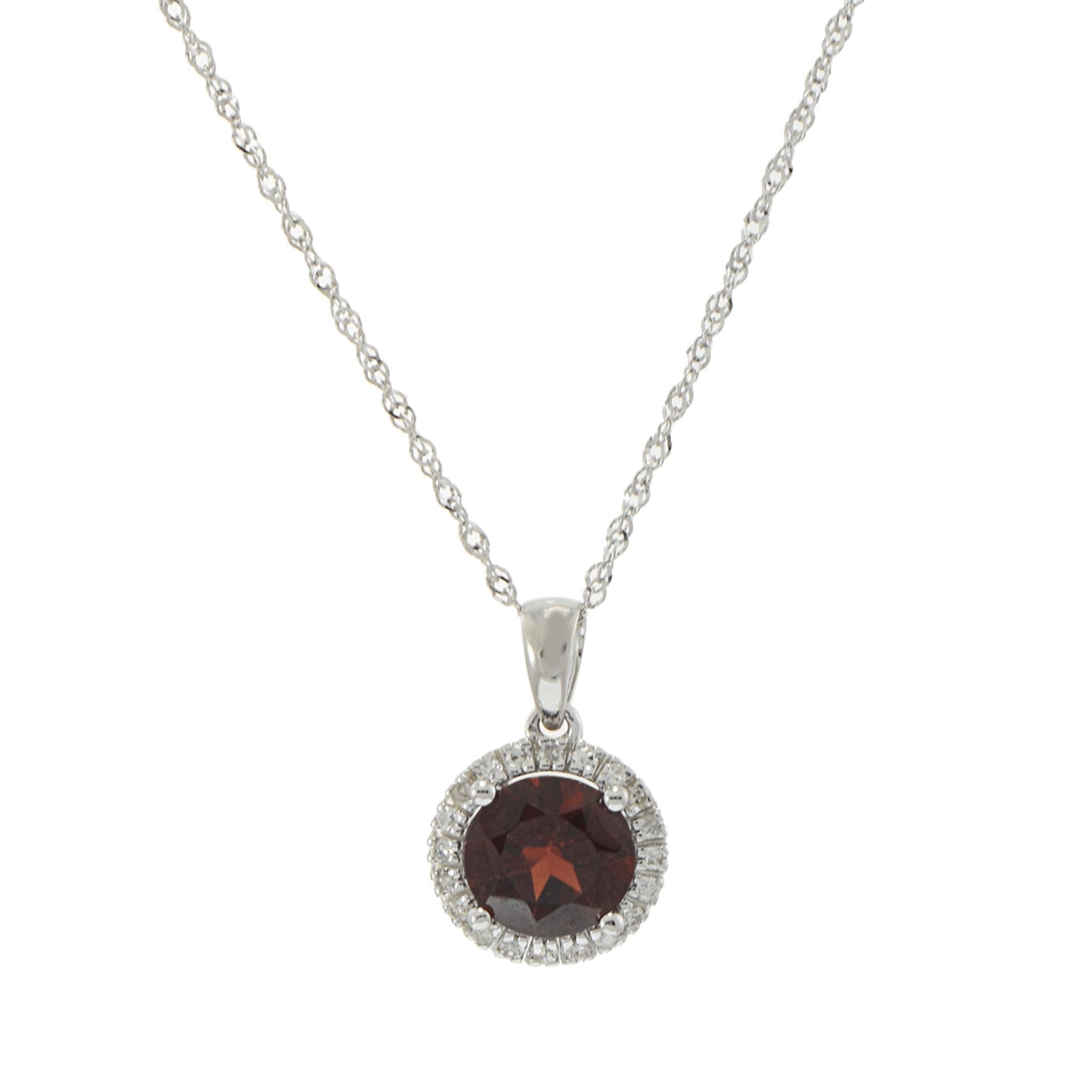 Taglio a goccia Collana con ciondolo a goccia in oro bianco 14KT con granato e diamanti in vendita