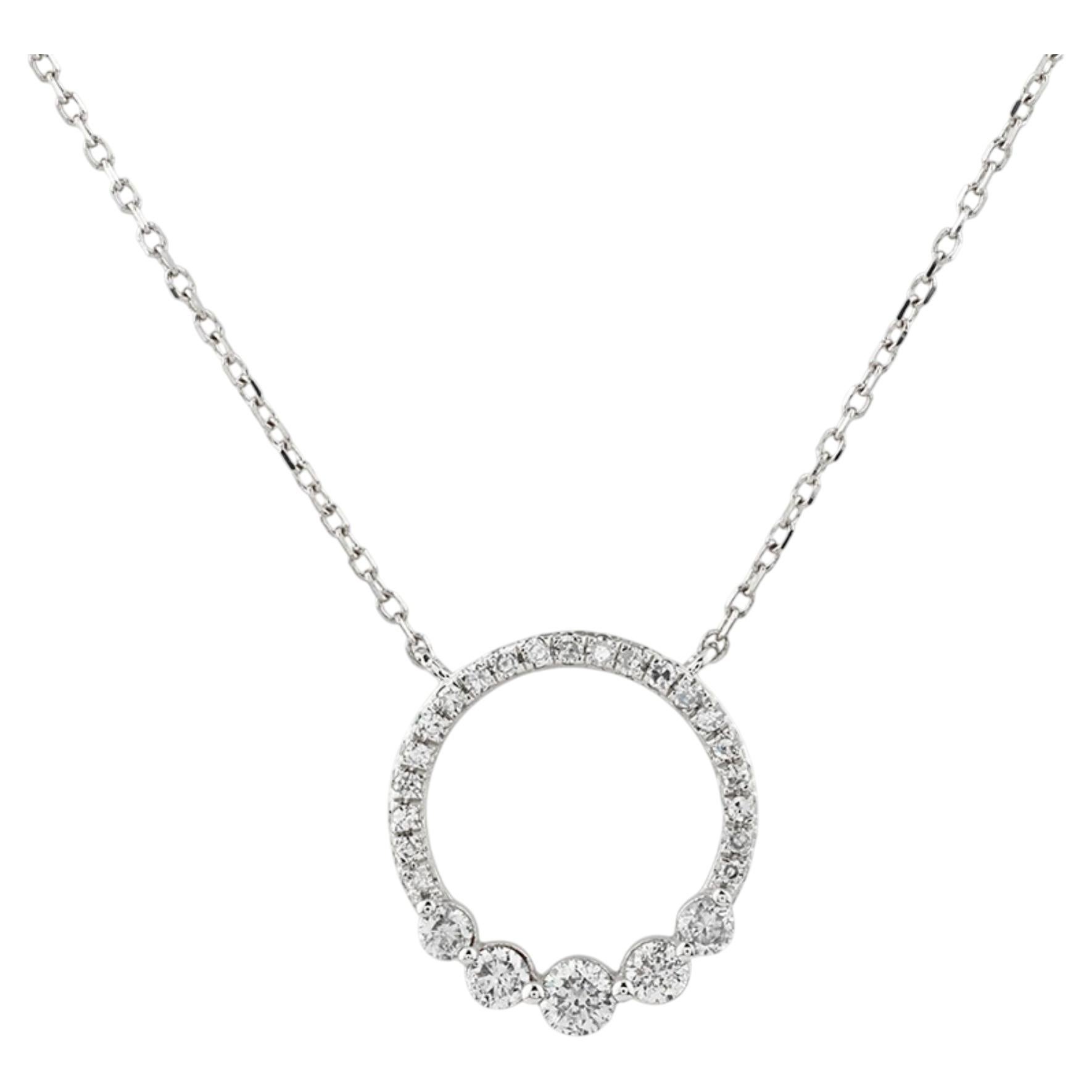 14KT White Gold Graduated Diamond Circle of Life Pendant Necklace