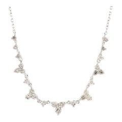 14KT White Gold Graduated Diamond Curved Bar Necklace