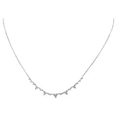 14KT White Gold Graduated Diamond Curved Bar Necklace