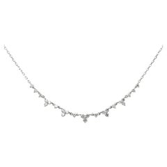 14KT White Gold Graduated Diamond Curved Bar Necklace