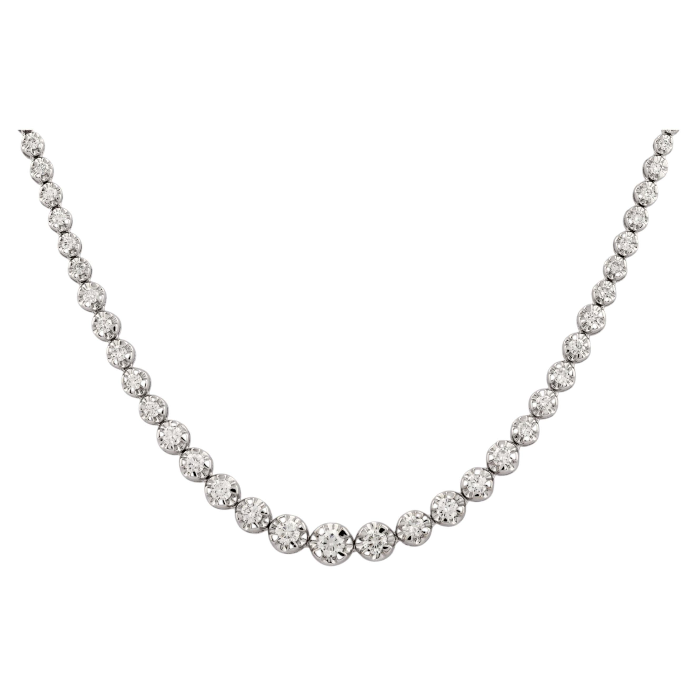 14KT White Gold Graduated Miracle-Set Diamond 3.01 Cts Tennis Riviera Necklace