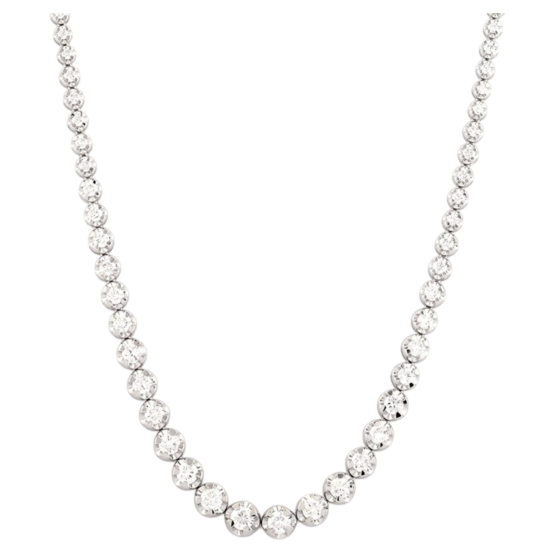 Collar «Tennis Riviera» de oro blanco de 14 quilates con diamantes en engaste «Miracle-Set» de tamaño gradual, 7,52 quilates