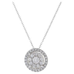 14KT White Gold Halo Cluster Diamond Pendant Necklace