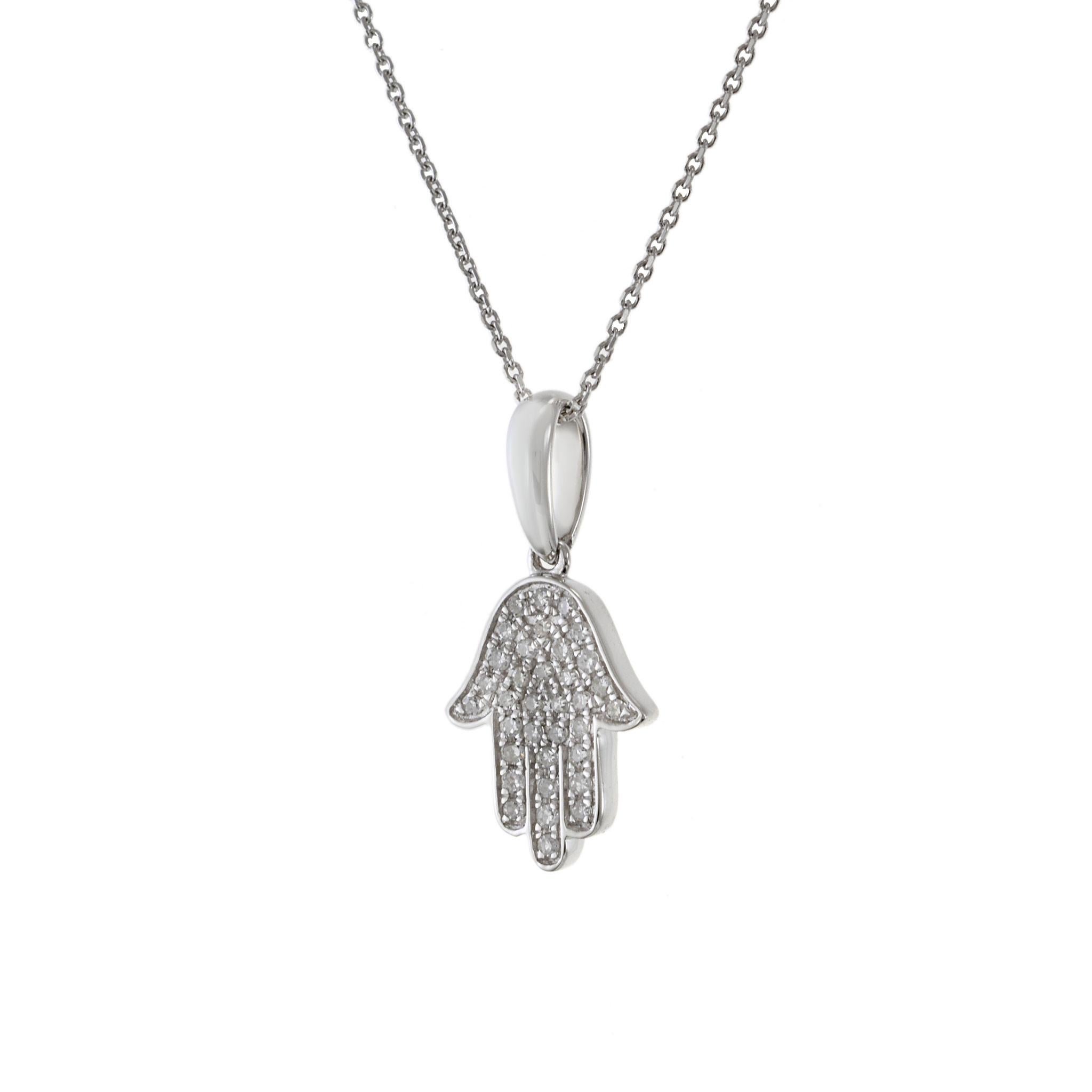Moderno Ciondolo Hamsa con diamante in oro bianco 14KT in vendita