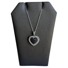 Collana con cuore in oro bianco 14kt - diamanti bianchi e neri 0,50ctw, lunghezza 18", nuova