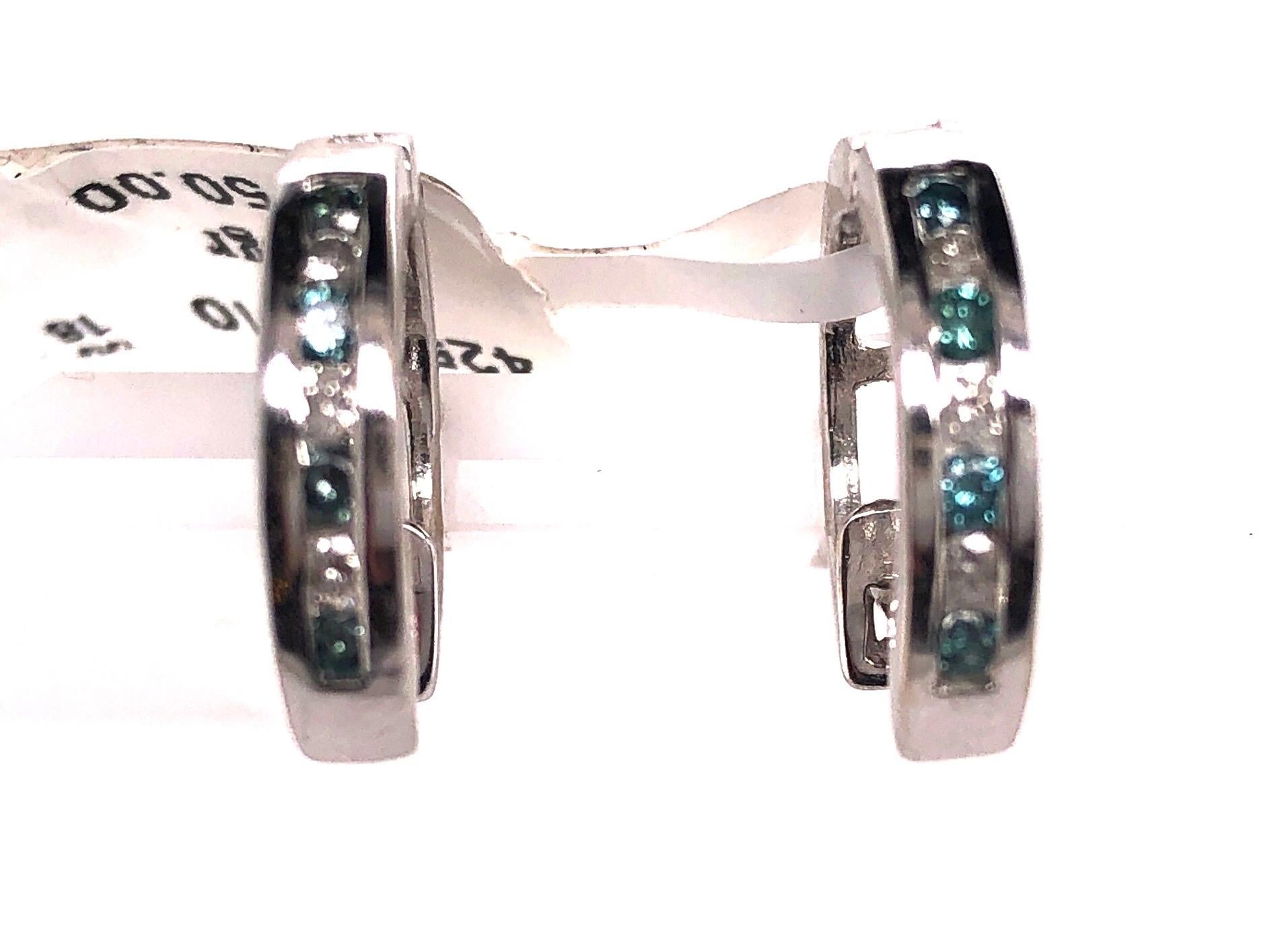 Women's or Men's 14 Karat White Gold Hoop Earrings Having Diamonds and Emeralds For Sale