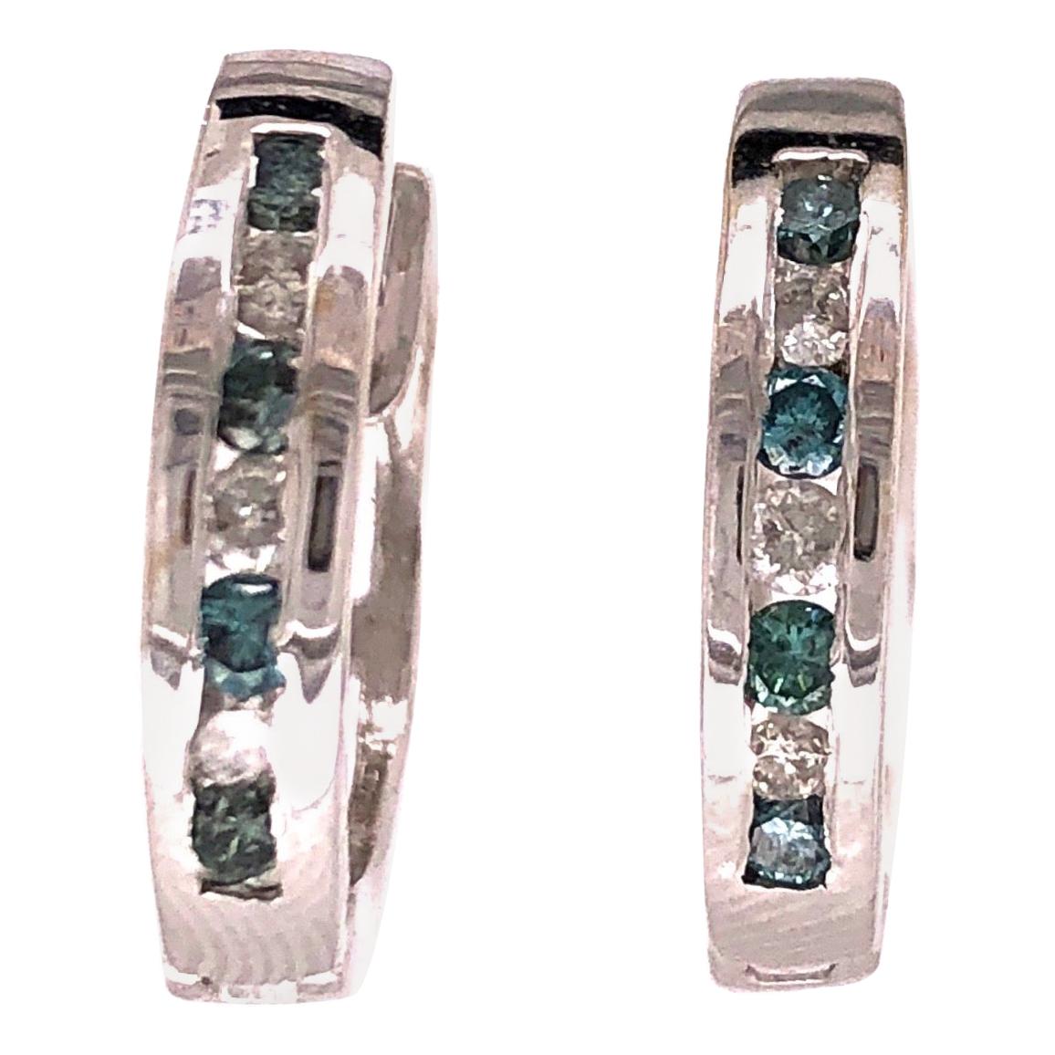 14 Karat White Gold Hoop Earrings Having Diamonds and Emeralds