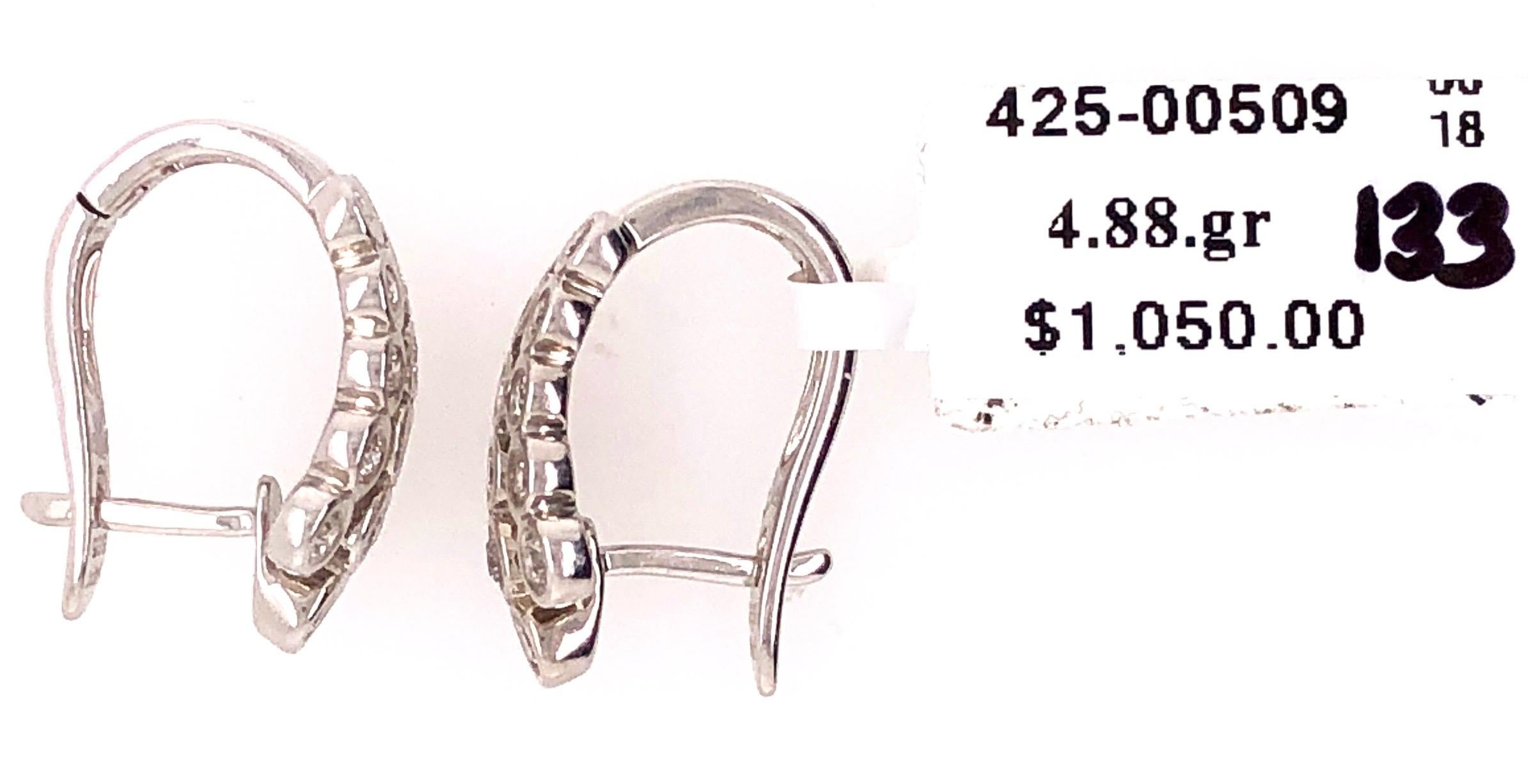 Women's or Men's 14 Karat White Gold Hoop Latch Back Diamond Earrings For Sale