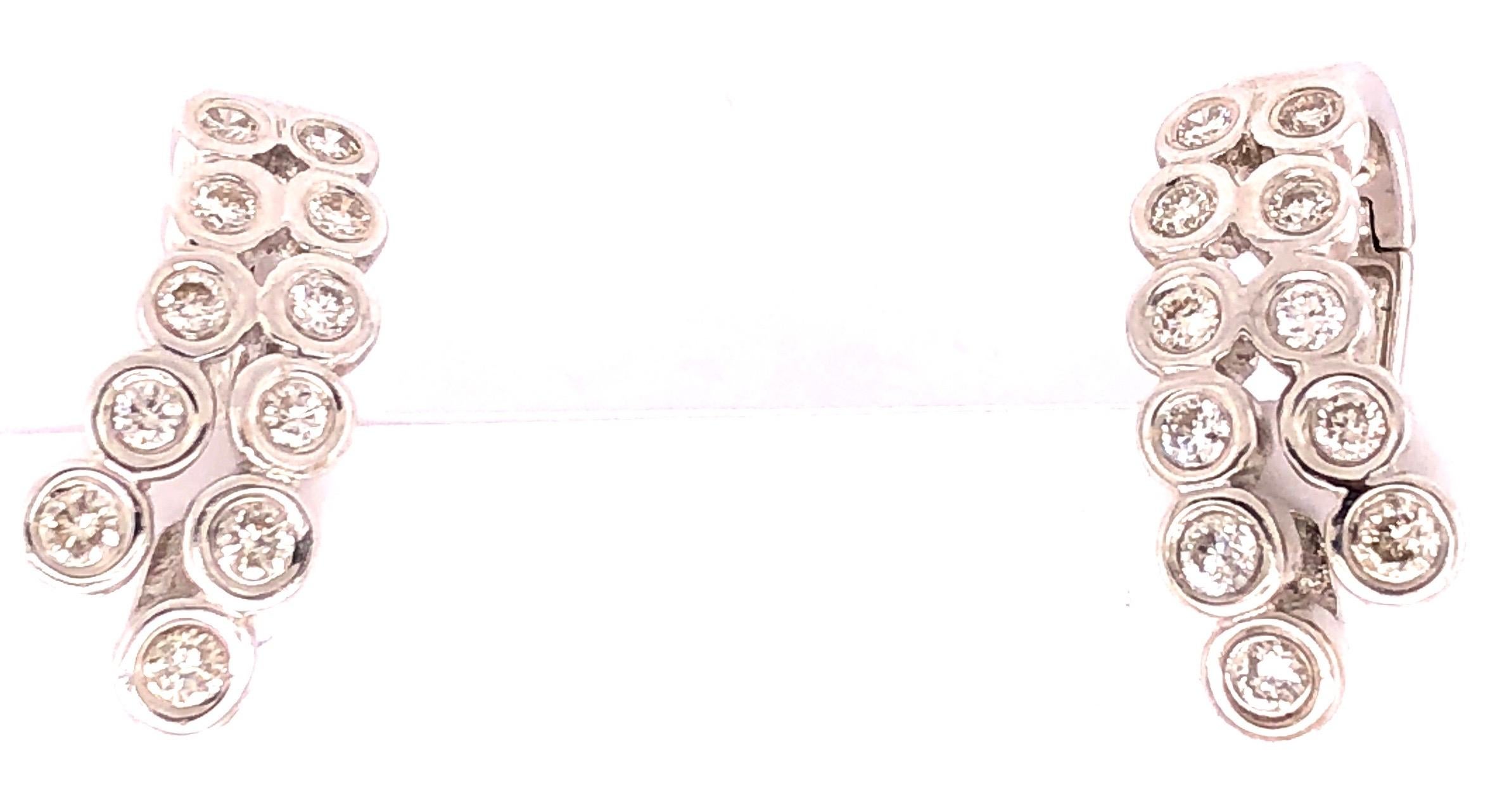 14 Karat White Gold Hoop Latch Back Diamond Earrings For Sale 1