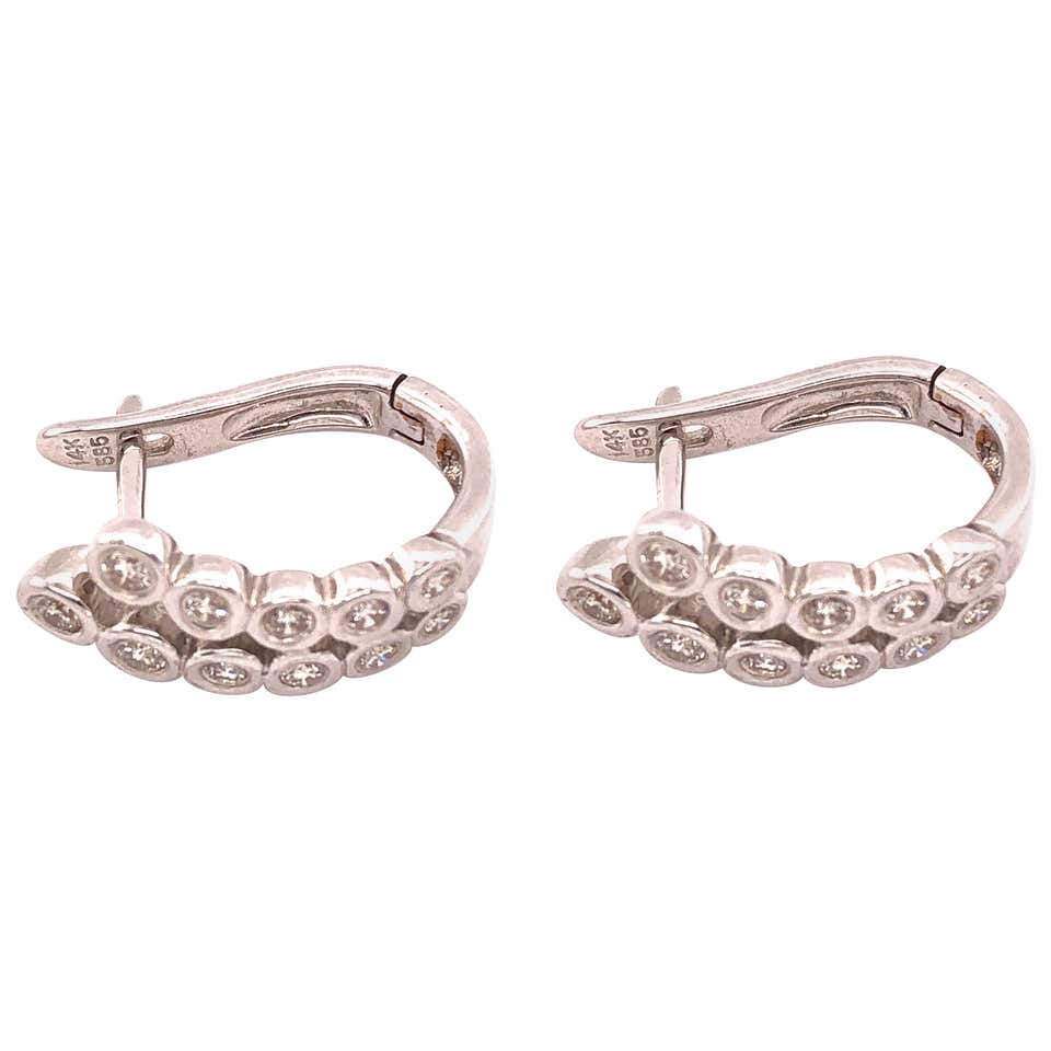 Latch Back Rings 14 Karat White Gold Latch Back Earrings with White and Yellow Diamonds ...