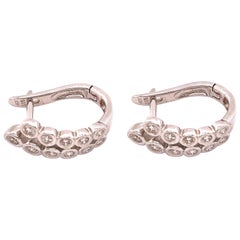 14 Karat White Gold Hoop Latch Back Diamond Earrings