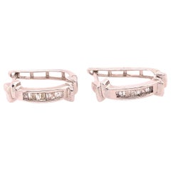 14 Karat White Gold Latch Back Earrings with Baguette Cut Diamond