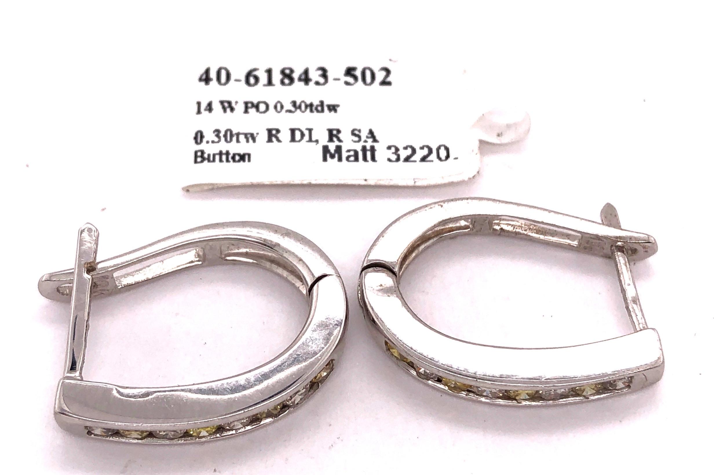 14 Karat White Gold Latch Back Earrings with White and Yellow Diamonds For Sale 5