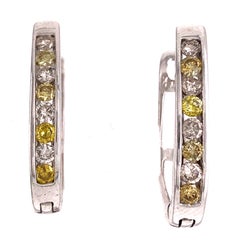 14 Karat White Gold Latch Back Earrings with White and Yellow Diamonds