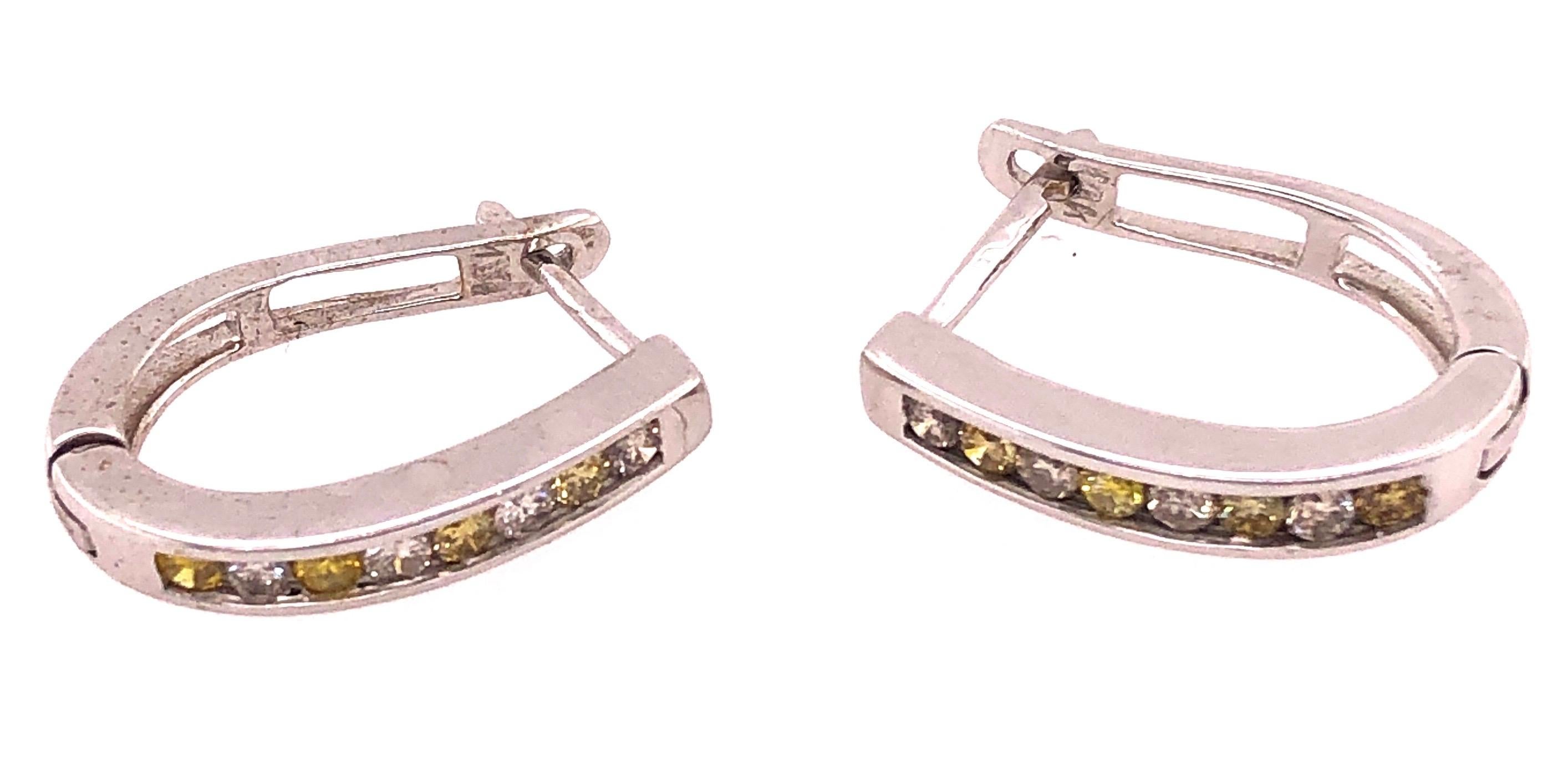14 Karat White Gold Latch Back Earrings with White and Yellow Diamonds For Sale 1