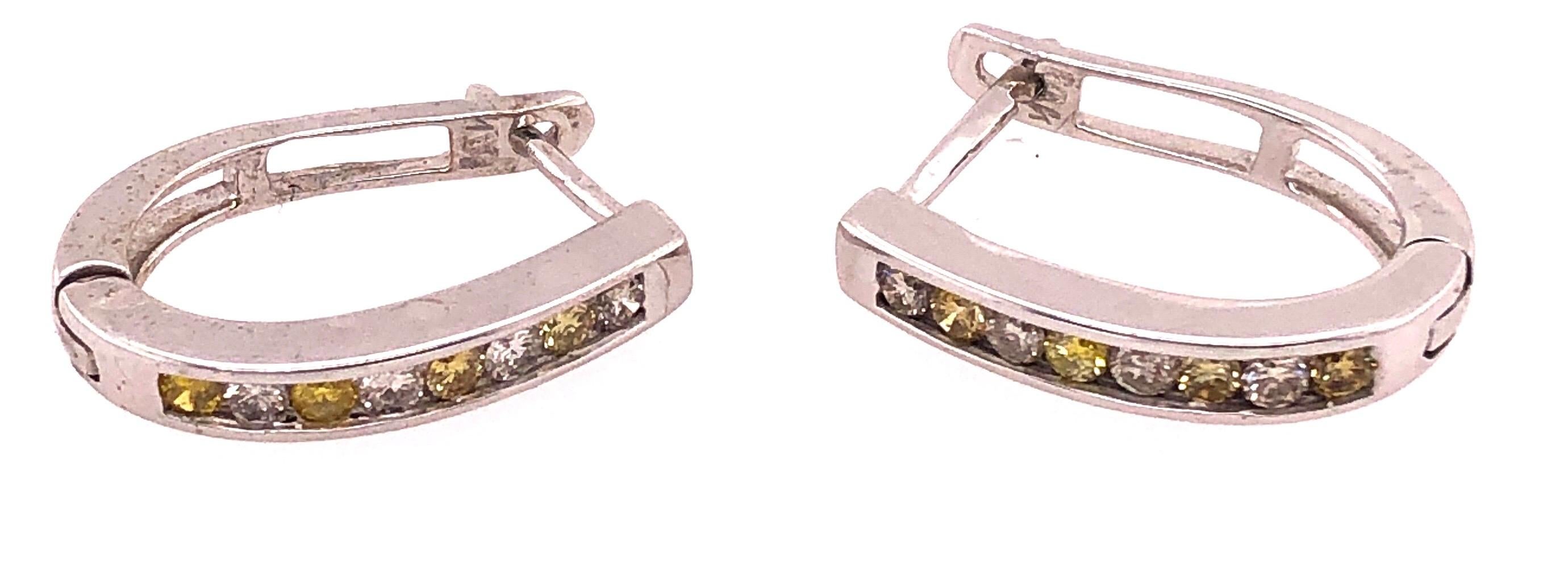 14 Karat White Gold Latch Back Earrings with White and Yellow Diamonds For Sale 2
