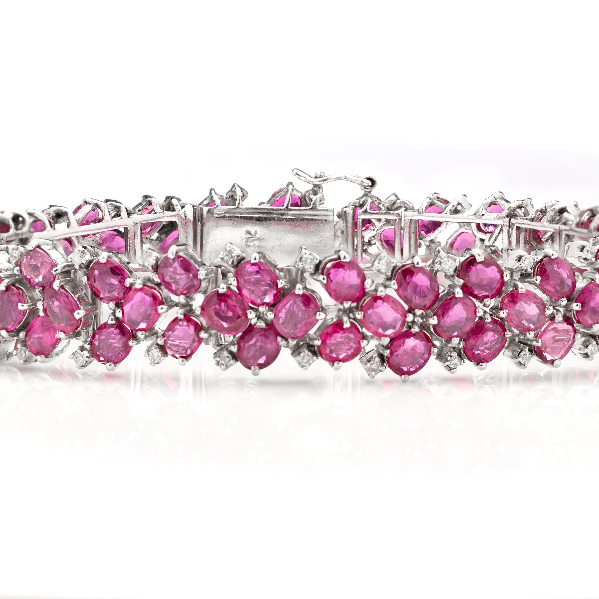 14kt. white gold link bracelet set with 22.5 carats of oval faceted rubies  For Sale 2