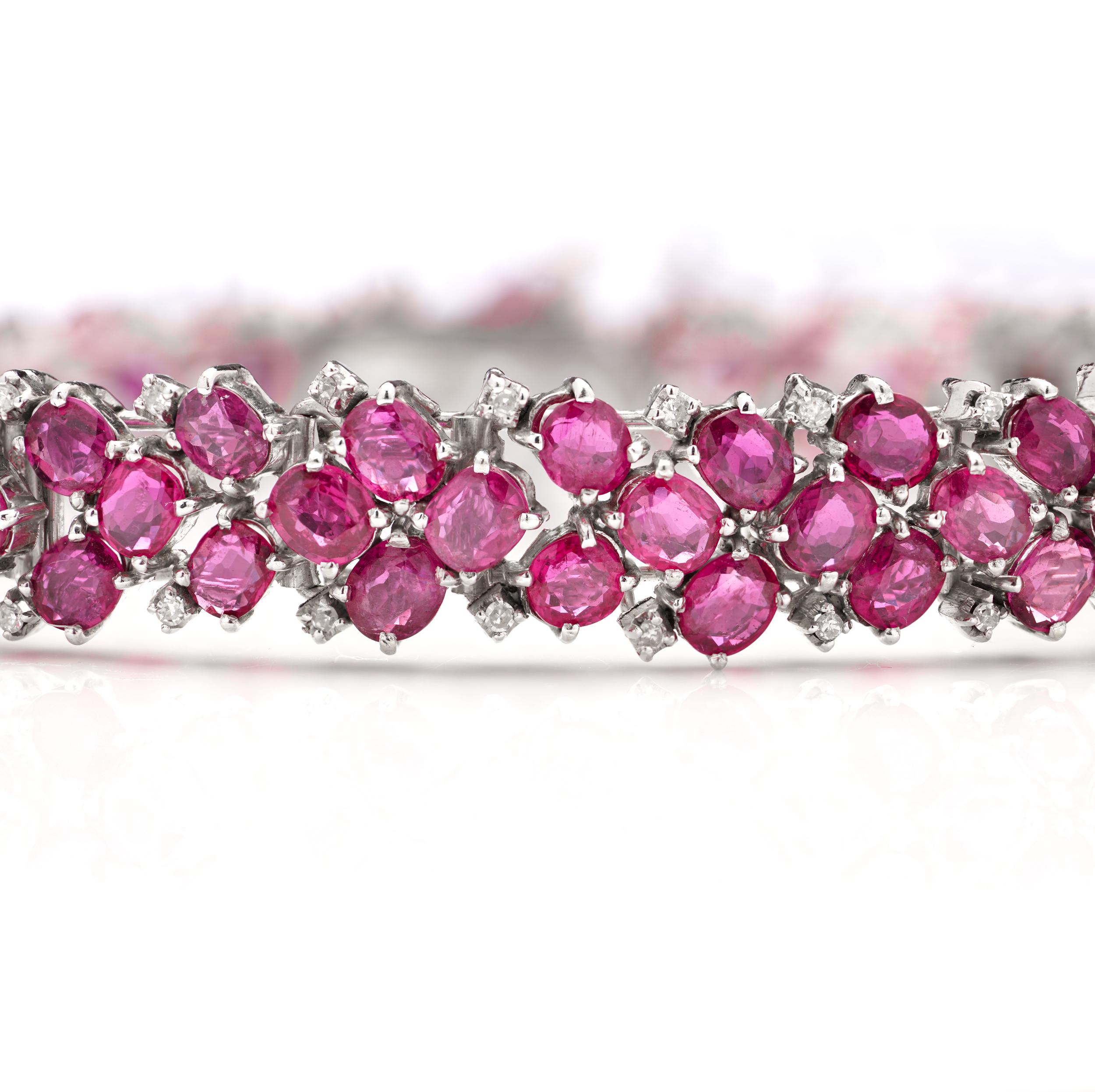 14kt. white gold link bracelet set with 22.5 carats of oval faceted rubies  For Sale 3