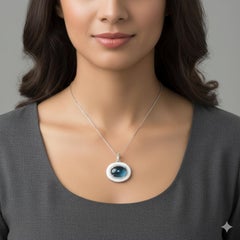 14KT White Gold London Blue Topaz and White Onyx Medallion Pendant